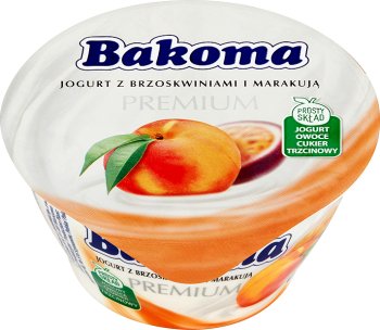 Bakoma Premium jogurt z brzoskwiniami i marakują