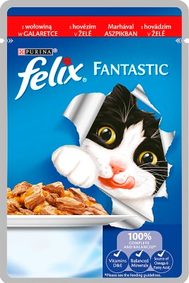 Fantastic Felix cat food with beef in jelly