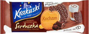 Corazones Krakuski en el chocolate con leche