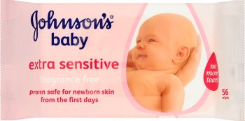 Johnson's Baby bezzapachowe chusteczki oczyszczające dla niemowląt extra sensitive