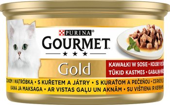 gold gourmet food for adult cats can of chicken and liver