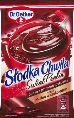 Dr. Oetker Słodka Chwila Świat Pralin Budyń z płatkami czekolady smak malina w czekoladzie