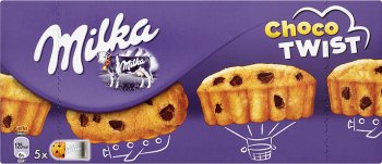 Milka Choco Twist Ciastka biszkoptowe z kawałkami czekolady mlecznej z mleka alpejskiego