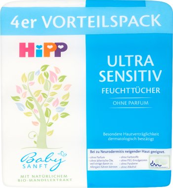 HiPP Babysanft Ultra Sensitive Chusteczki pielęgnacyjne 4 x 52 sztuki 