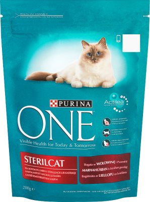 Sterilcat Purina One dry cat food rich in beef and wheat