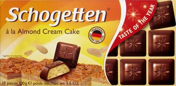 el chocolate Schogetten con crema de vainilla y almendras tostadas
