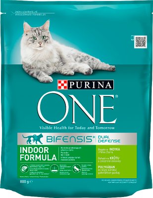 Purina One Indoor Formula Pełnoporcjowa karma dla dorosłych kotów bogata w indyka i ziarna 800 g