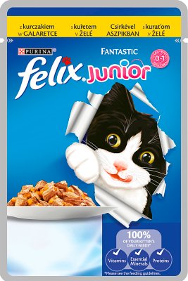 Felix fantastique junior avec du poulet dans les aliments à la gelée pour les chatons