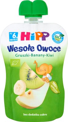 HiPP BIO Wesołe Owoce Gruszki-Banany-Kiwi Mus owocowy po 6. miesiącu 90 g