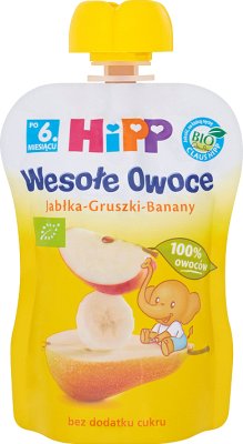 HiPP BIO Wesołe Owoce Jabłka-Gruszki-Banany Mus owocowy po 6. miesiącu 90 g 