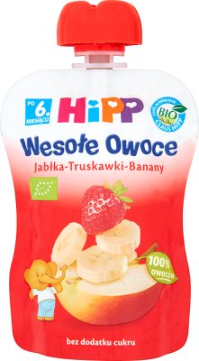 HiPP BIO Wesołe Owoce Jabłka-Truskawki-Banany Mus owocowy po 6. miesiącu 90 g 