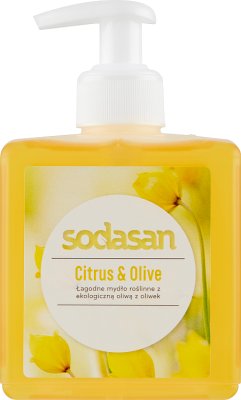 savon de légumes biologiques avec de l'huile d'olive dans un liquide avec un parfum de BIO citrus Sodasan Cosmetics