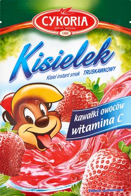 Jelly pudding with fruit pieces instant with the taste of strawberry