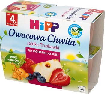 Hipp przecier owocowa chwila BIO 4x100g Jabłka - Truskawki