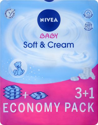 Baby Soft & Cream Baby-Feuchttücher Wirtschaft Pack 3 + 1