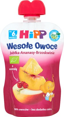 Frohe Obst Mousse Obst Äpfel BIO - Ananas - Pfirsiche mit Acerola