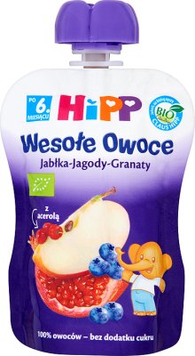 Hipp Wesołe Owoce Mus owocowy BIO Jabłka - Jagody - Granaty z acerolą