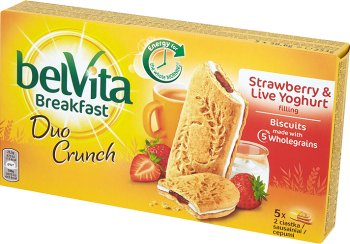 Belvita Kekse mit Erdbeer- Joghurt , gefüllt