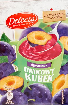 Delecta Owocowy kubek z kawałkami owoców Kisiel smak śliwkowy
