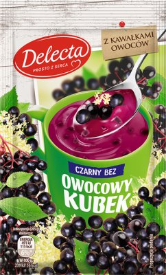 Delecta Owocowy kubek z kawałkami owoców Kisiel smak czarnego bzu