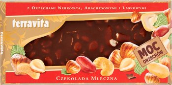 Terravita Milchschokolade mit Cashew-Nüsse, Erdnüsse und Haselnüssen