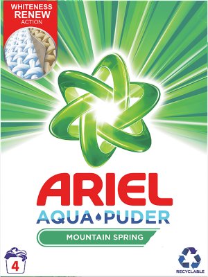 Ariel detergente en polvo para tejidos blancos y los colores brillantes de montaña de primavera