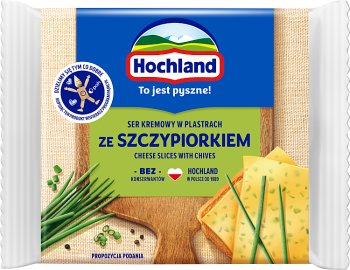 Hochland обрабатываются ломтики сыра с зеленым луком