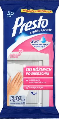 Presto moistened cloth to different surfaces