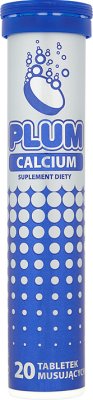 Plum Calcium Suplement diety. 20 tabletek musujących o smaku cytrynowym.