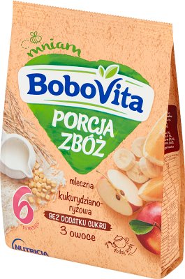 BoboVita serving of cereal porridge milk 3 fruits corn-rice