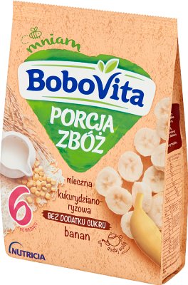 BoboVita serving of cereal porridge milk banana corn-rice