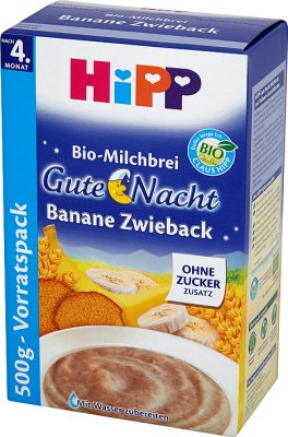 HiPP BIO Na Dobranoc Kaszka mleczno-zbożowa Banany z sucharkami po 4. miesiącu 500 g (2 sztuki) 