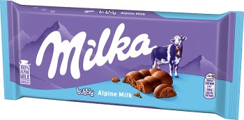 Милка молочный шоколад с альпийского молока в середине ячеистого Bubbly