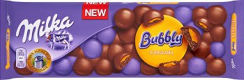 Milka czekolada mleczna z mleka alpejskiego środku napowietrzana z nadzieniem karmelowym Bubbly Carmel