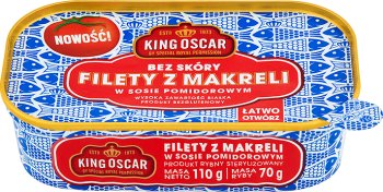 King Oscar filety z makreli bez skóry  w sosie pomidorowym