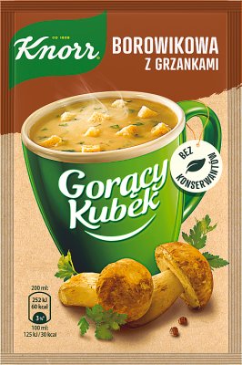 Knorr A hot mug of powdered boletus soup with croutons