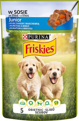 Friskies junior comida para perros completo para cachorros-bolsita con pollo y salsa de zanahoria