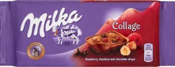 Milka Collage Wyrób cukierniczy z kremem kakaowym z czekoladą,orzechami laskowymi i suszonymi malinami