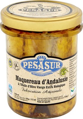 Pesasur дикий скумбрии в органическое оливковое масло экстра первого ЭКОЛОГИЧЕСКАЯ