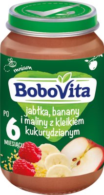 BoboVita apples bananas and raspberries with cornmeal