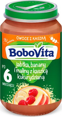 BoboVita deserek jabłka, banany i maliny z kaszką kukurydzianą