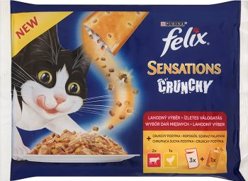 Felix Sensations Crunchy Wybór dań mięsnych z chrupiącą suchą posypką 3 x 100g + 12g