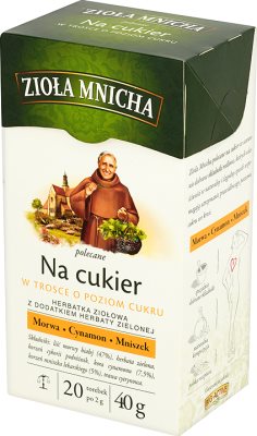 Herbs Mnicha Herbal tea with the addition of green tea, recommended for sugar