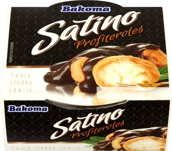 Bakoma Satino Profiteroles Deser Ptysie nadziewane kremem z polewą czekoladową i alkoholem