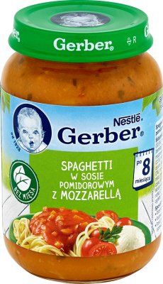 Gerber spaghetti con salsa de tomate, queso mozzarella sin carne