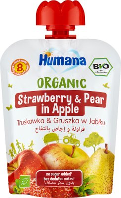 Humana 100% Органический мусс яблочно-грушевый-клубничный