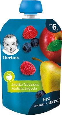 Gerber Dessert in a tube of apple pear raspberry berry