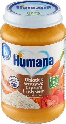 Humana 100% organic vegetable dinner with rice and turkey