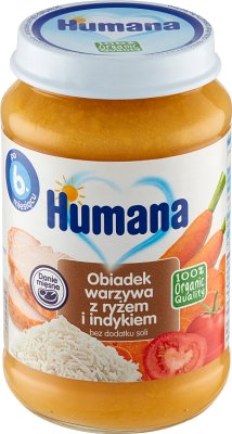 Humana Obiadek verduras 100% orgánicos con arroz y pavo