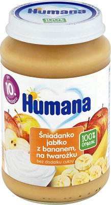 Humana desayuno '100% de manzana orgánico con un plátano en el queso cottage